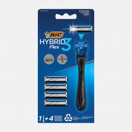 Бритва мужская BIC Hybrid 3 Flex 3 лезвия плавающая головка 1 ручка и 4 сменные кассеты