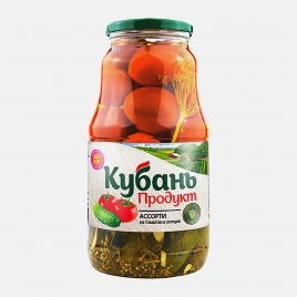 Ассорти Кубань продукт огурцы и помидоры маринованные 1800г