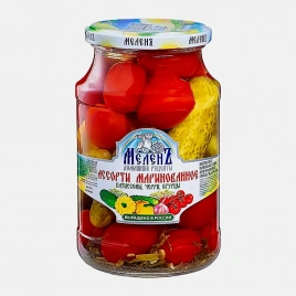 Ассорти маринованное Патиссоны-Черри-Огурцы Меленъ 680г
