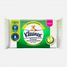 Влажная туалетная бумага смываемая Kleenex Skin Kind 38 листов
