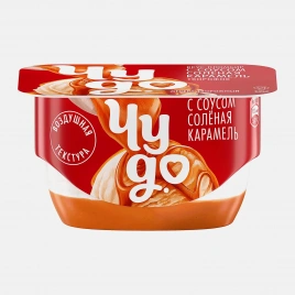 Творожный десерт двухслойный со вкусом пломбир с соусом соленая карамель Чудо 4.2% 100г