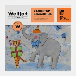 Салфетки бумажные Wellfort 3 слоя 20шт Праздник 33*33см в ассортименте