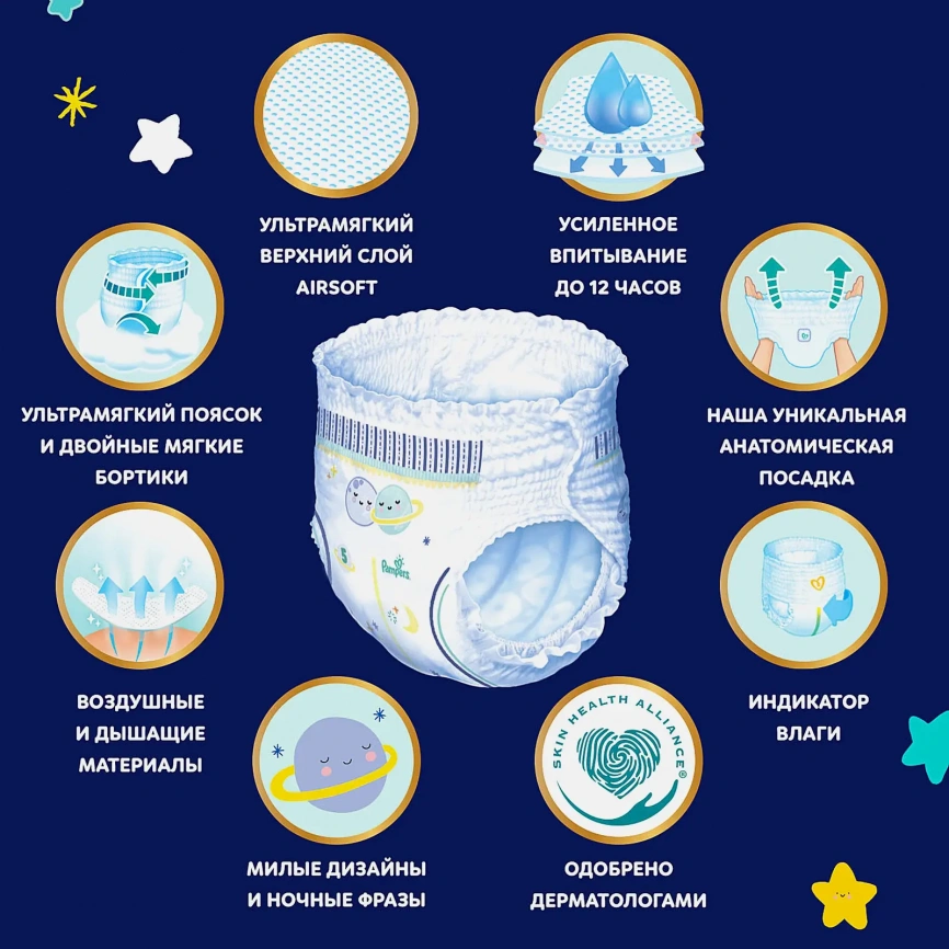 Подгузники-трусики Pampers Premium Care Extra Large ночные р.6 15+ 18шт фото 3