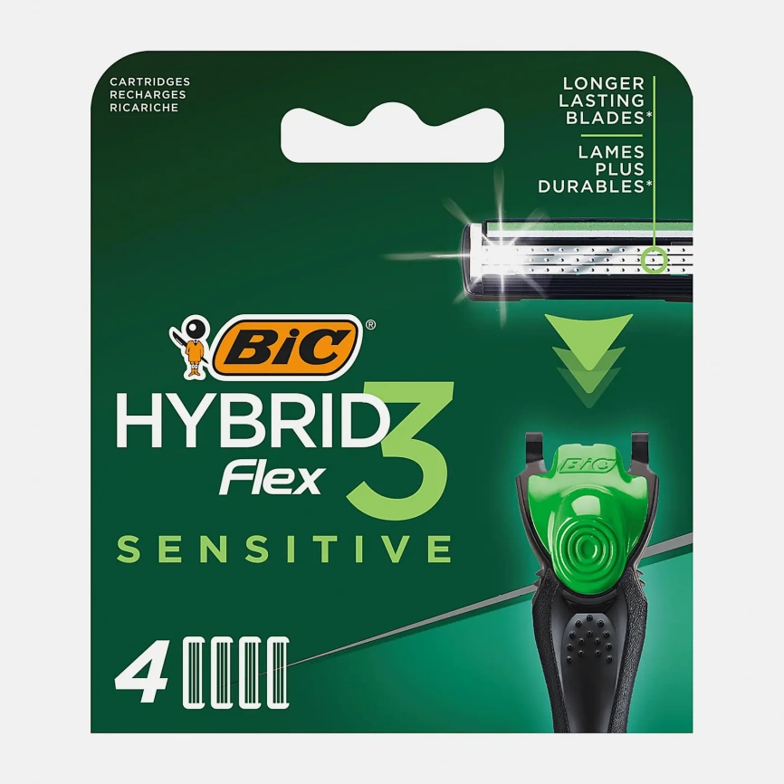 Сменные кассеты для мужской бритвы BIC Hybrid 3 Flex Sensitive 3 подвижных лезвия 4шт фото 1